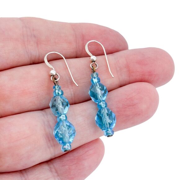 Vintage Silver Tone Glass Bead Dangle Earrings - Picture 1 of 4
